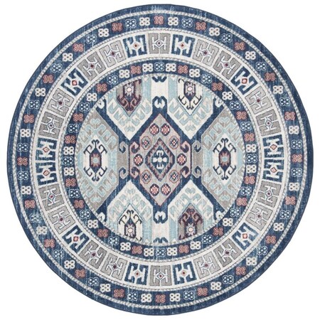 Safavieh 6 ft. 7 in. x 6 ft. 7 in. Kazak 100 Round Rug Blue & Gray KZK121B-7R